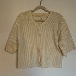 Aerie unREAL Short Sleeve Cardigan Cream